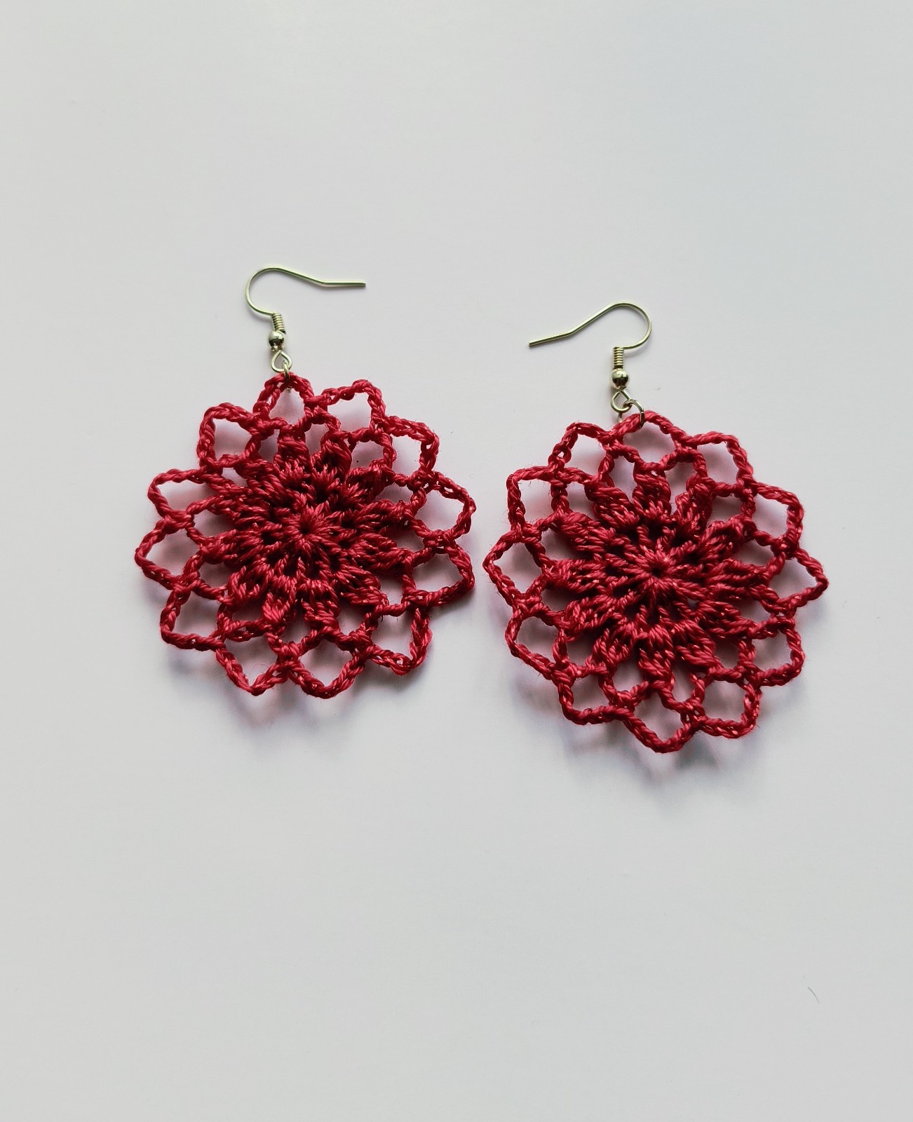 Crochet Earrings, Round , Handmade USA, Brand New, Boho Chic Retro