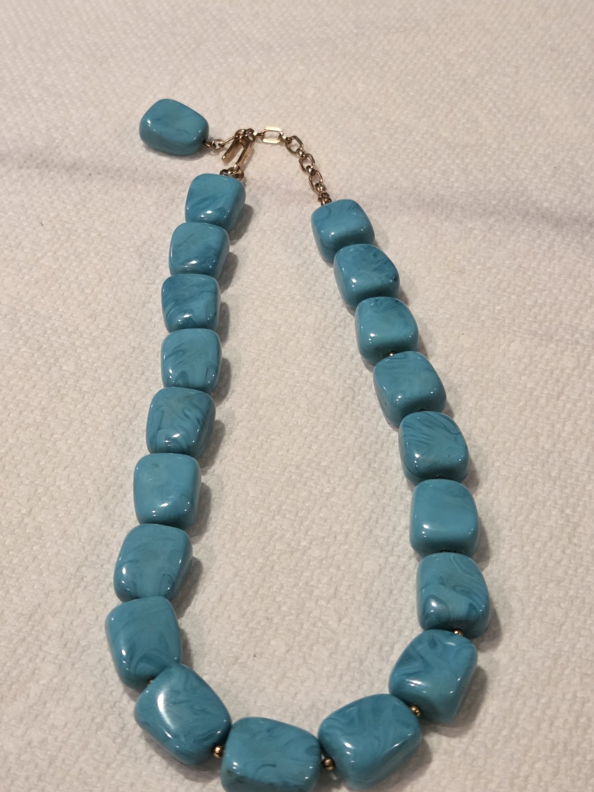 Trifari Turquoise Blue Plastic Retro 16″ Modernist Bohemian 16″