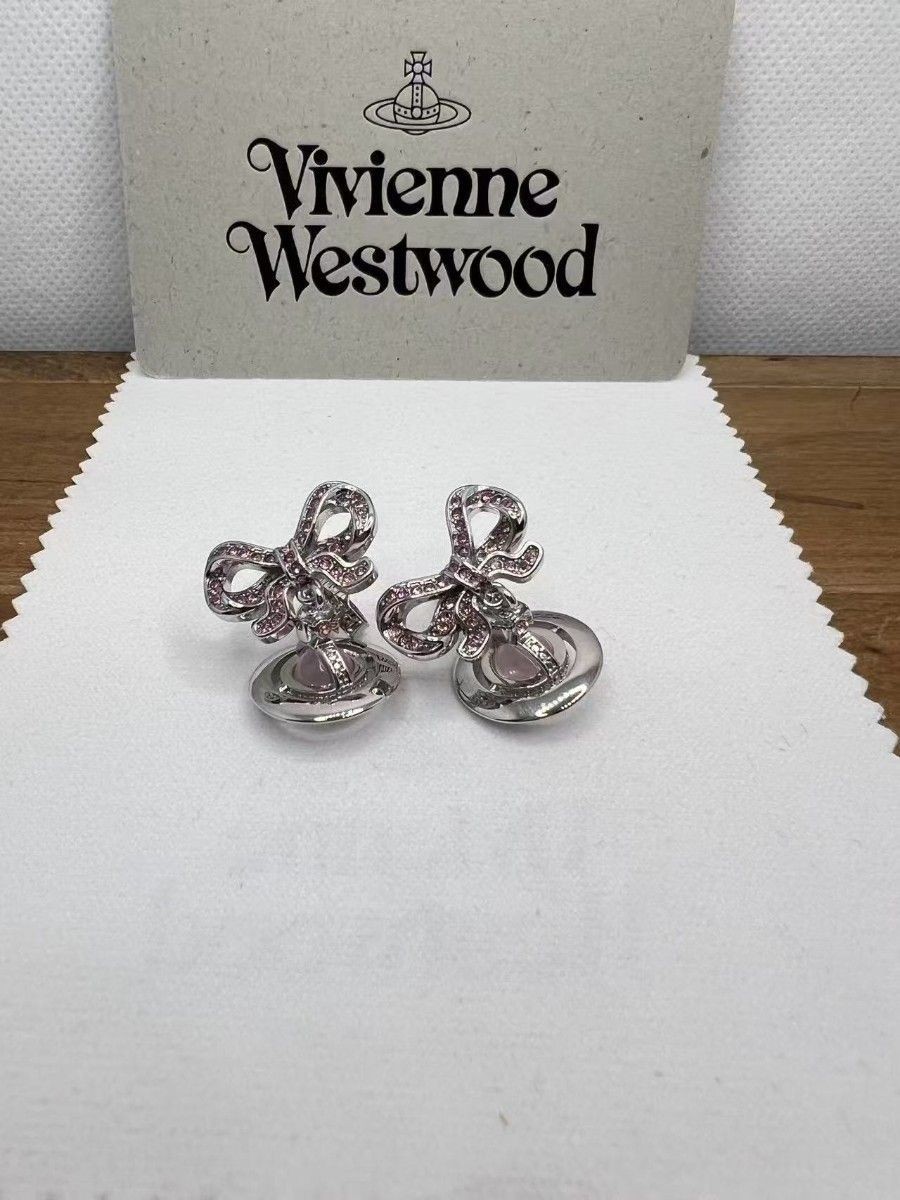 Unused Vivienne Westwood Earrings OCTAVIE Ribbon Orb Pink Silver 0.78 x 0.59 in