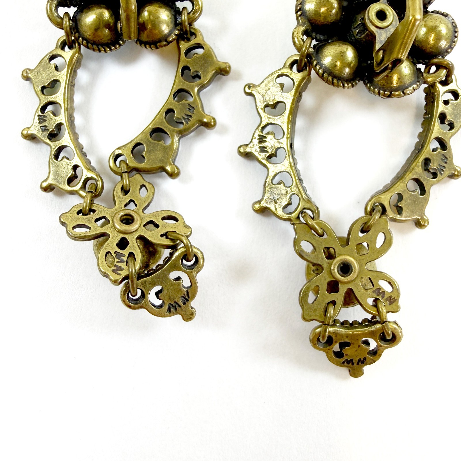 Michal Negrin Red Multicolor Crystal Chandelier Earrings Floral Filigree RARE