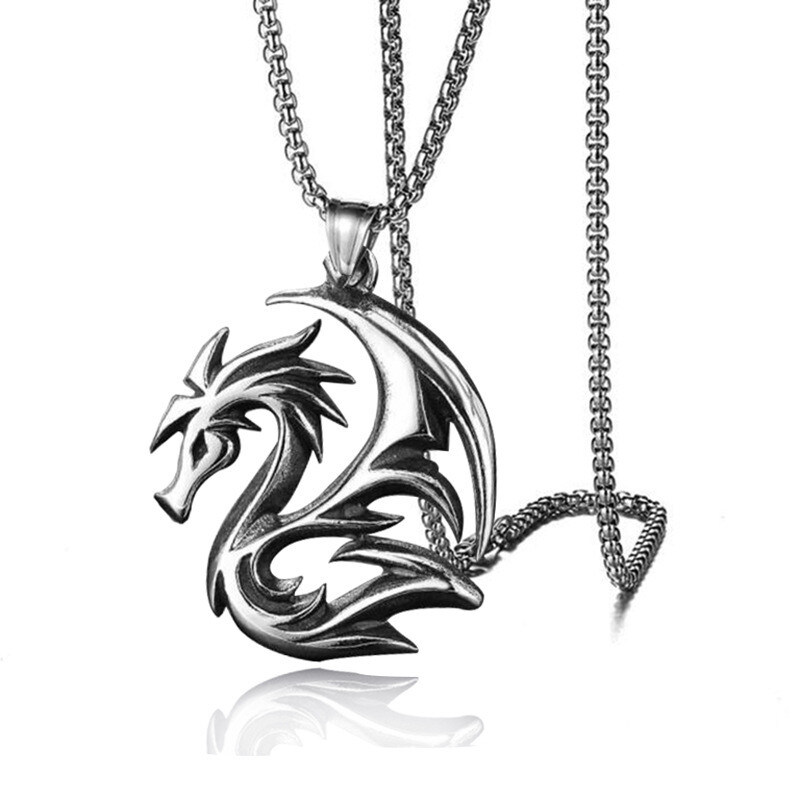 Mens Punk Gothic Dragon Pendant Necklace Punk Rock Biker Jewelry Box Chain 24″