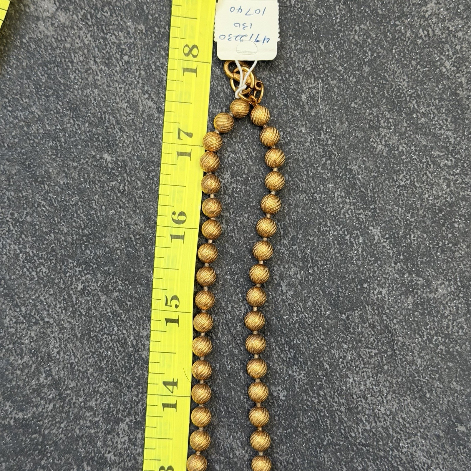 VINTAGE Gold Toned Cross Necklace, Textured Gold Beaded Chain. New with tags.