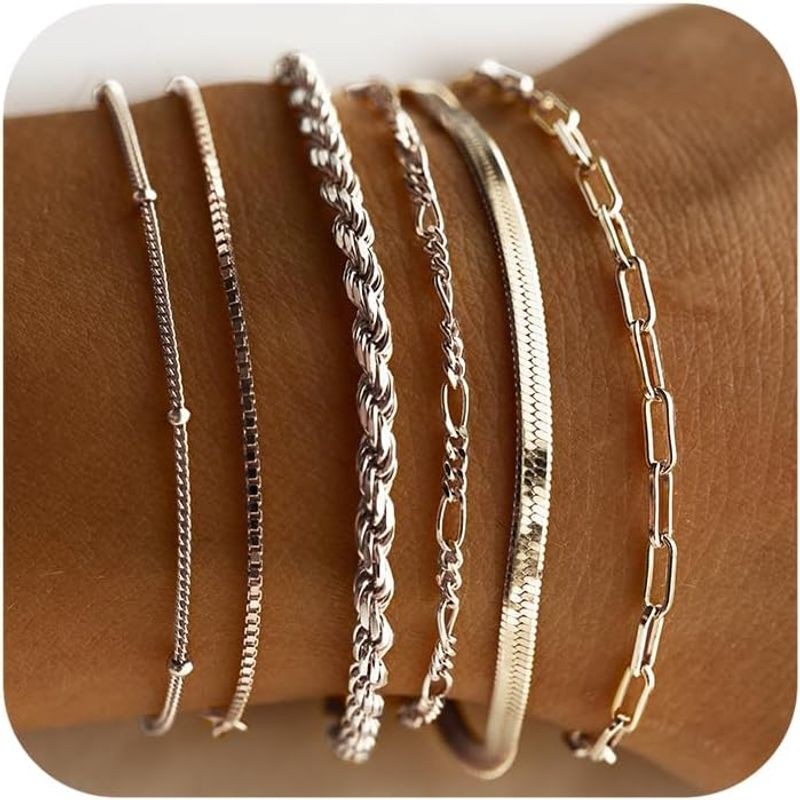 14K Gold Filled Bracelets Jewelry Women Paperclip Box Herringbone Figaro Rope