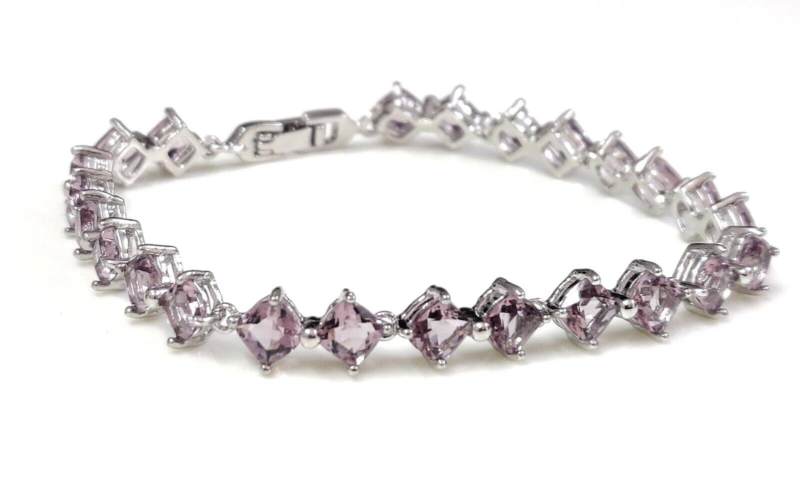 Rare Pink Amethyst Quartz Square Cut Showstopper Jewelry Tennis Bracelet 7″