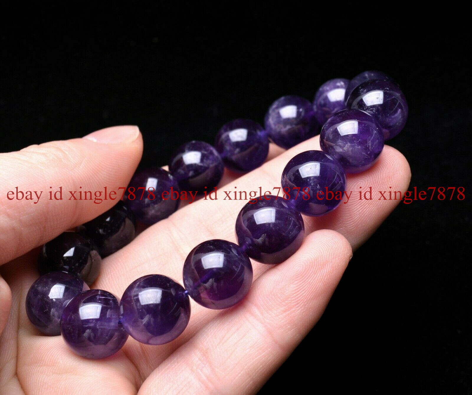 Genuine 12mm Natural Purple Amethyst Crystal Round Beads Bracelet