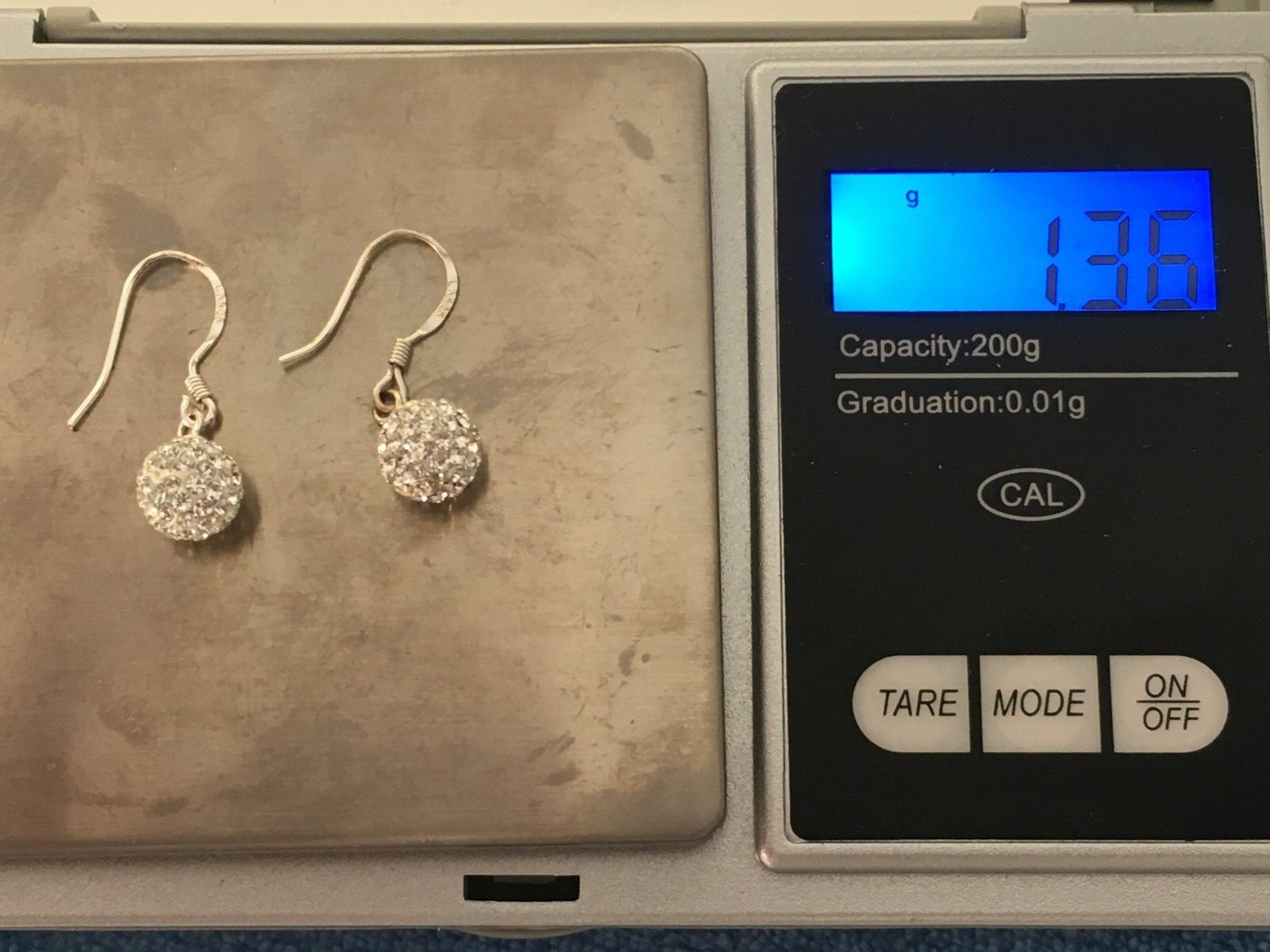 Sterling silver 925 92.5% crystal ball drop earrings. 1.36 grams