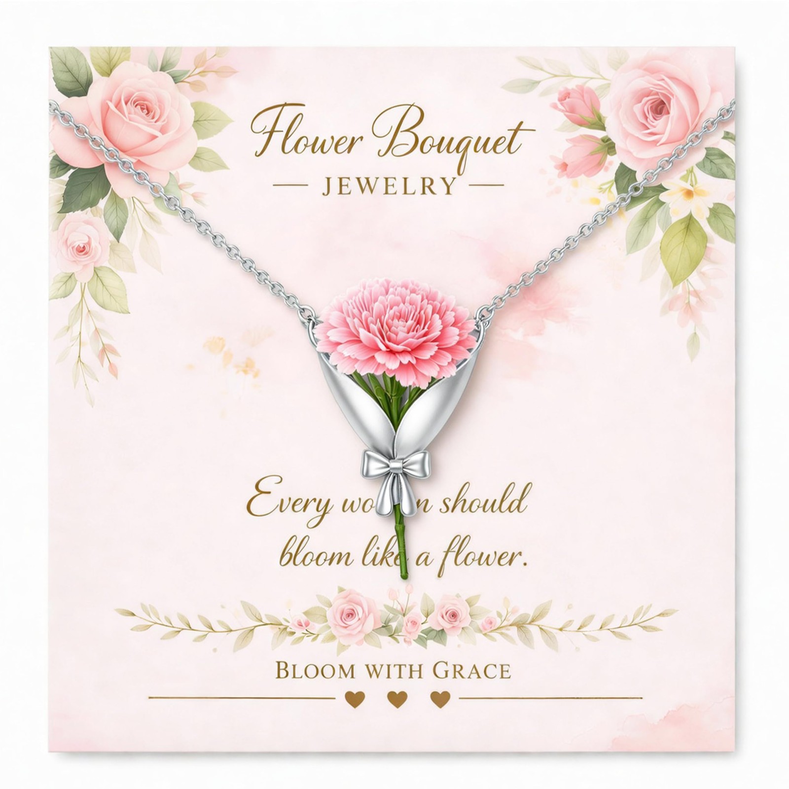 Mothers Day Gift Silver Flower Holder Necklace Jewelry For Mom Women For Her