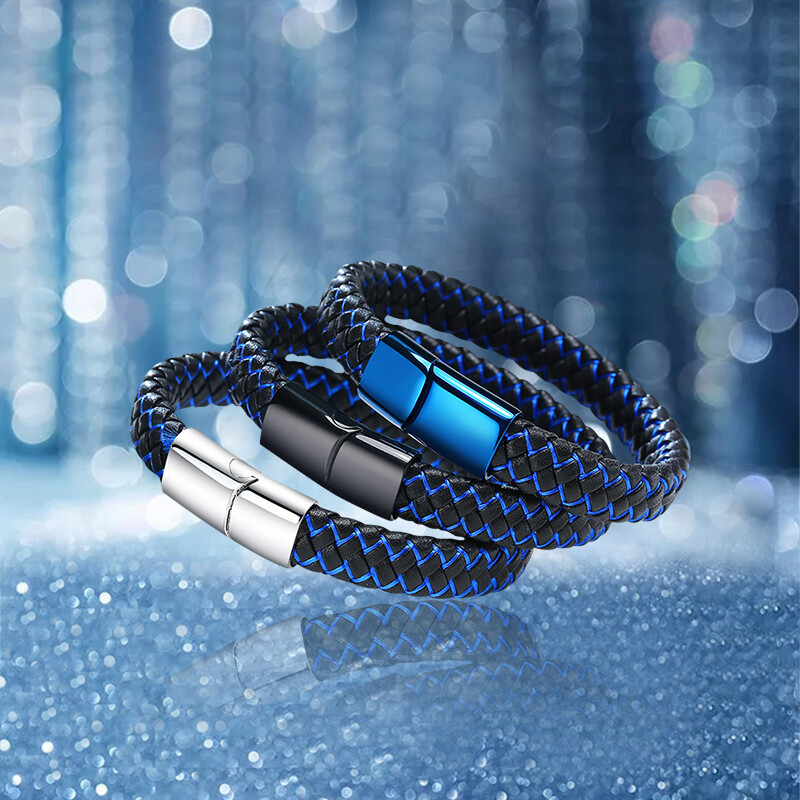 Braided Leather Medical Alert Men Bracelet Cuff Bangle Free Personalized Engrave