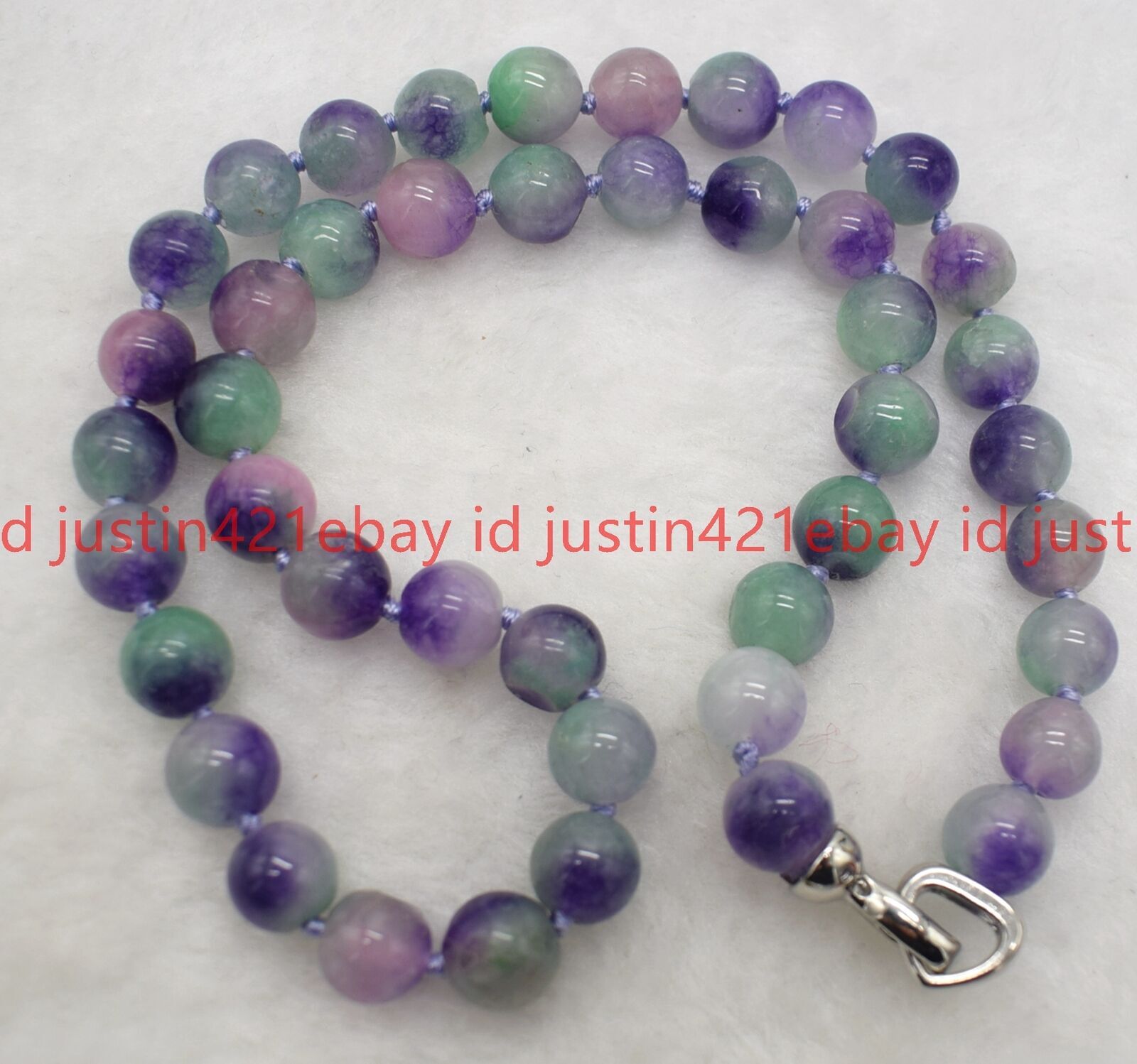 Natural 8/10mm Multicolor Round Gemstone Beads Necklace 18″ 925 Silver Clasp AAA