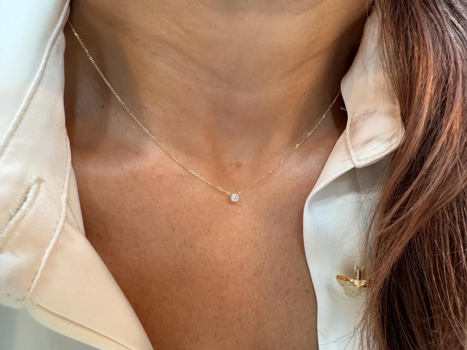 Lab Grown 1.00 Ct Round EF VS Diamond Solitaire Necklace in 14K Yellow Gold