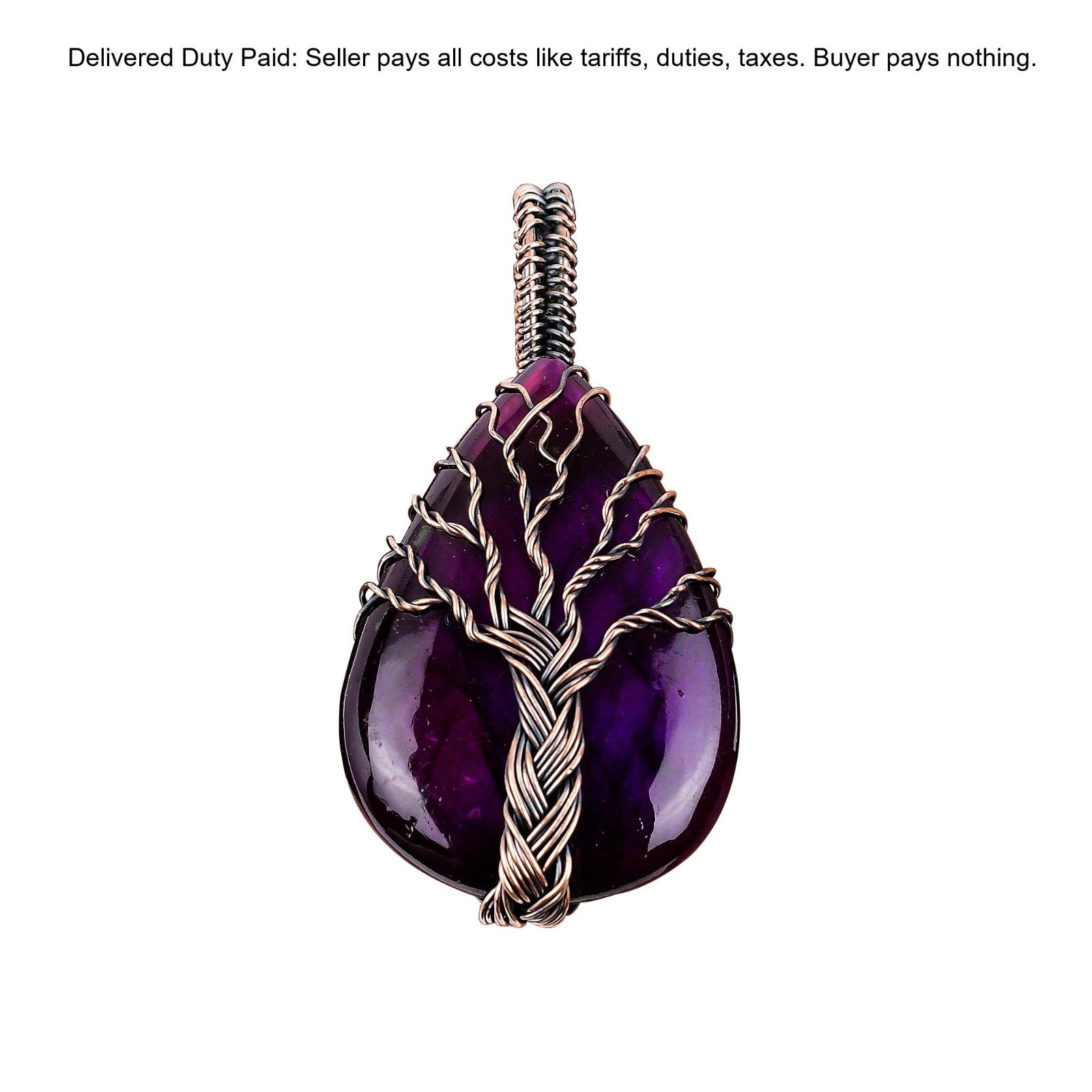 Pear Pink Fire Labradorite Gemstone Tree Of Life And Wire Wrapped Pendant Copper