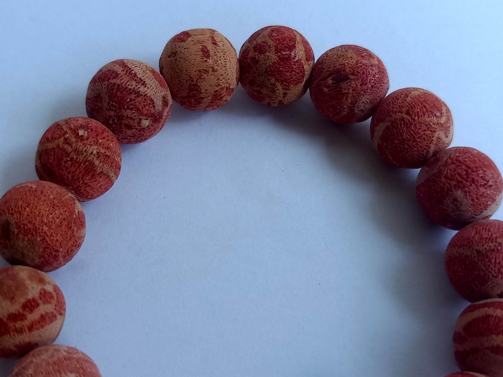 12mm Natural No Treatment Sponge Red Coral Round Stretch Beads Bracelet