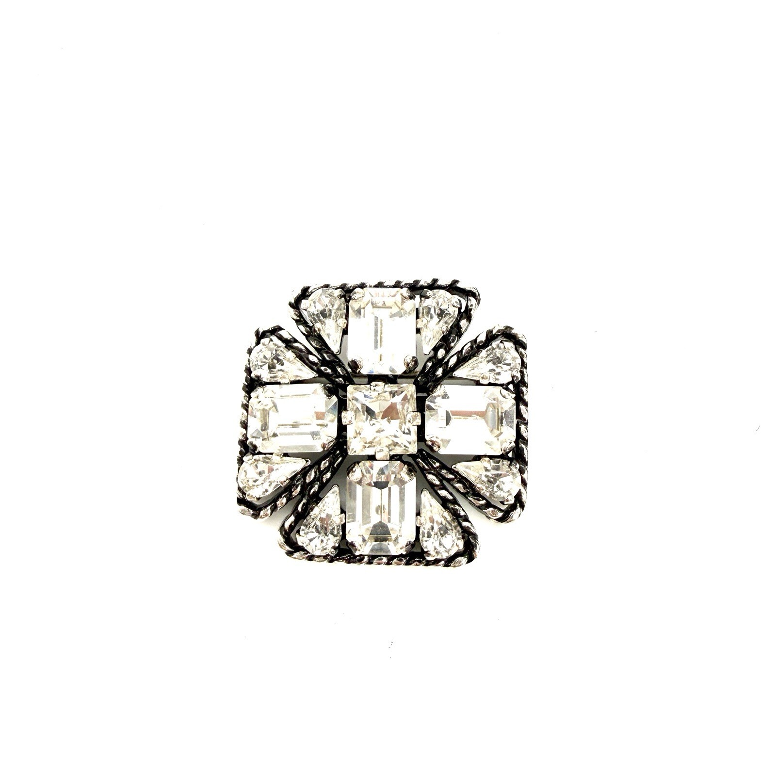 NIB YSL Saint Laurent Cross Croix Crystal and Metal Brooch in Silver Unisex $650