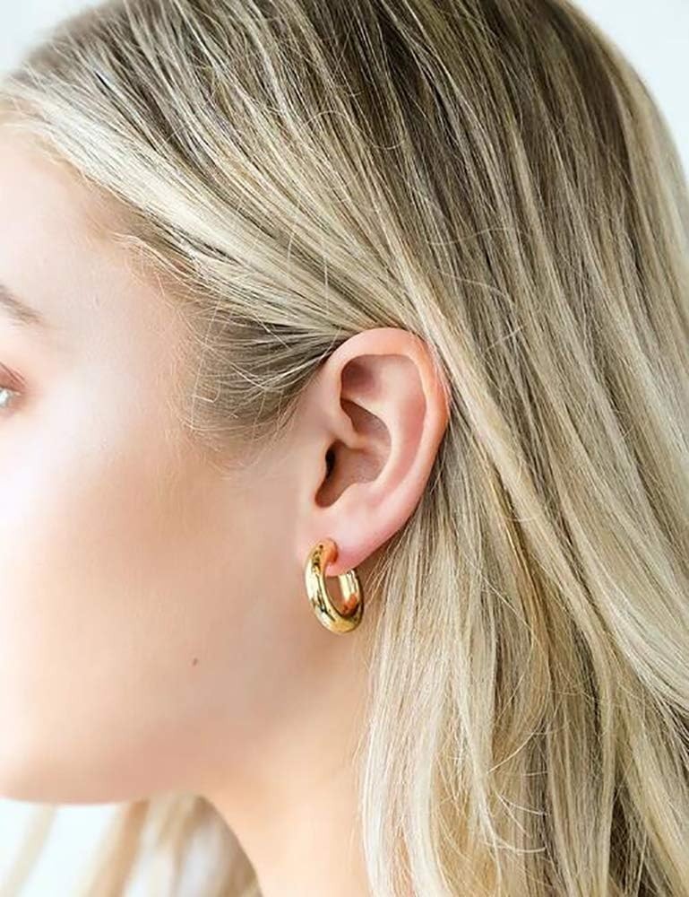 Lightweight 14K Gold Plated Thick Hoop Earrings – Perfect for Everyday Wear