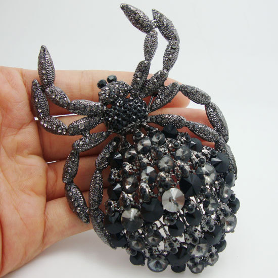 Vintage Retro Black Spider Animal Rhinestone Crystal Large Brooch Pin Pendant