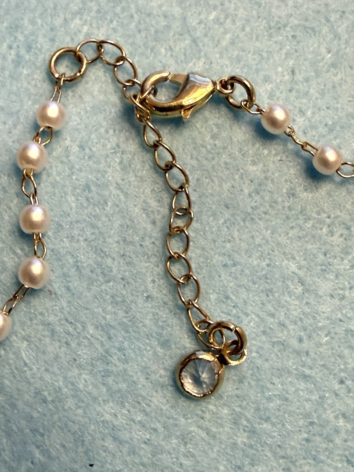 Gold Tone Cable Chain Necklace White Faux Pearl Beads Cross Charm Lobster