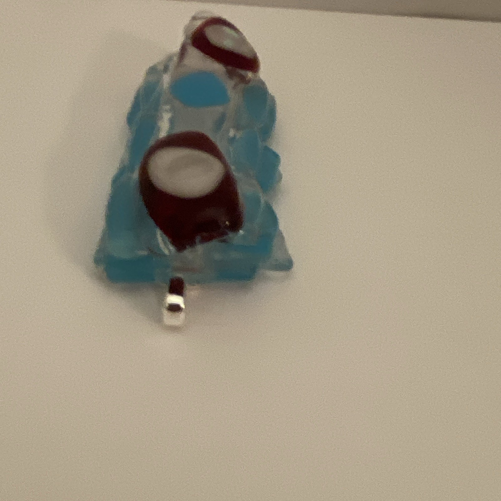 Silver Tone Bail Rectangle Glass Charm Pendant Blue Clear Red White Accents.