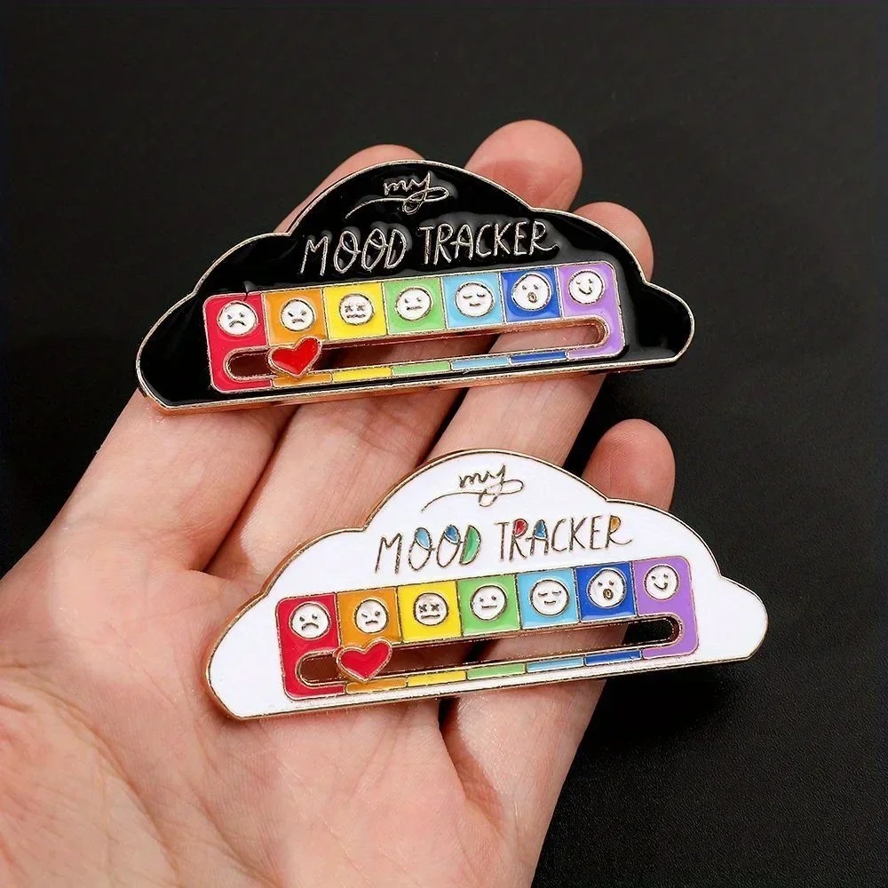 1pcs Funny Social Battery Slider Pin – 7-Mood Expression Badge, Interactive Pin