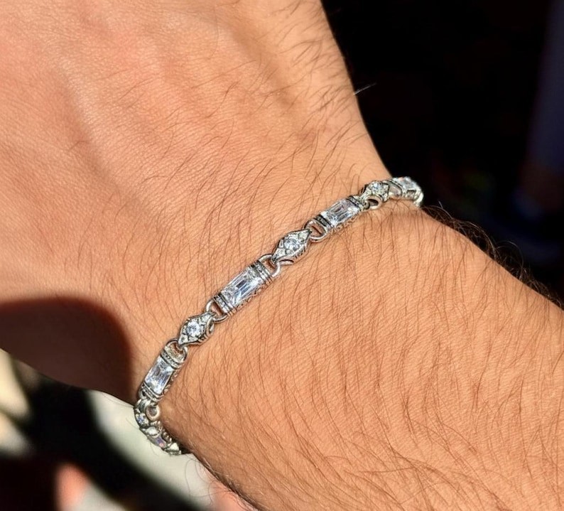 4 Ct Round Cut Simulated Diamond 925 White Sterling Silver Tennis Link Bracelet
