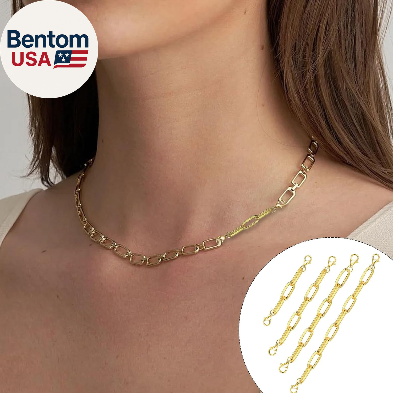 4Pcs Gold Necklace Extenders, Multi-Size Jewelry Extender Chain with Lobster Cla