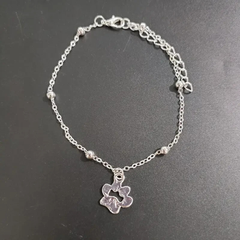 1pc Sterling Silver Bohemian Style Anklet With Paw Print Charm Adjustable Chain