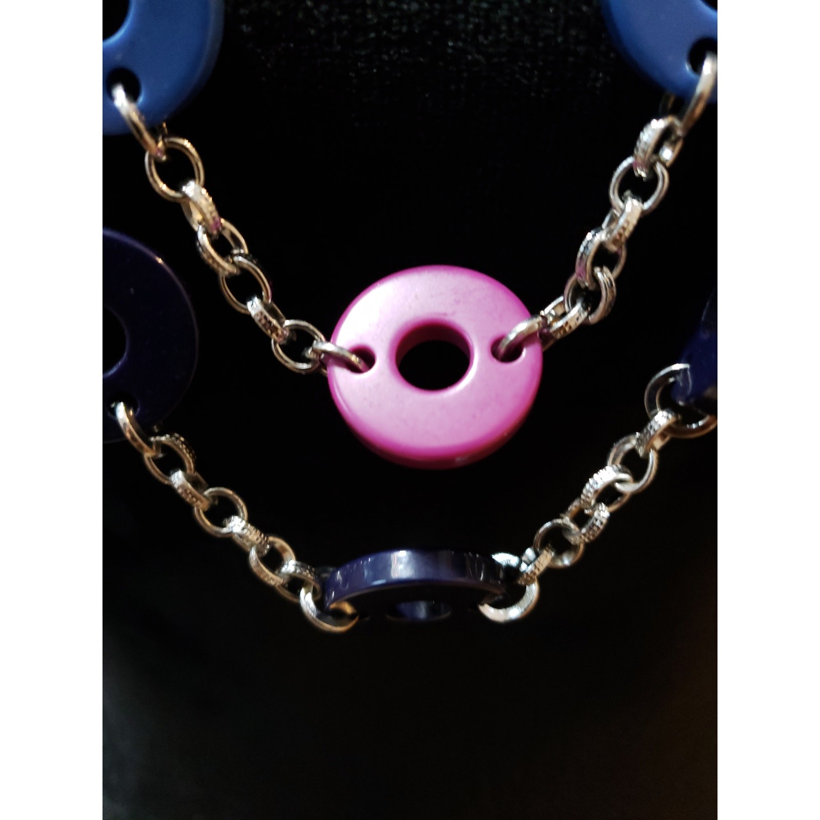 Women’s Multicolor Circle Link Necklace Pink Blue Purple Acrylic Lobster Clasp