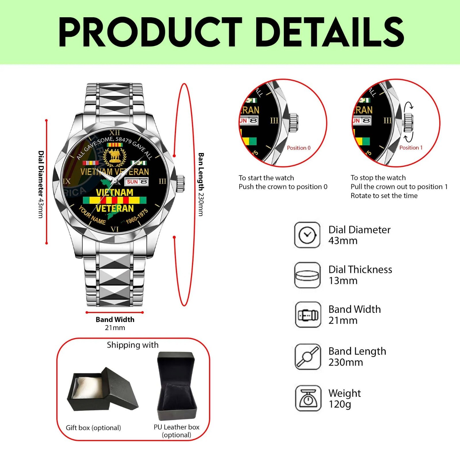 Vietnam Veteran Personalized Watch Custom Military Watch Proud Veteran Gift for
