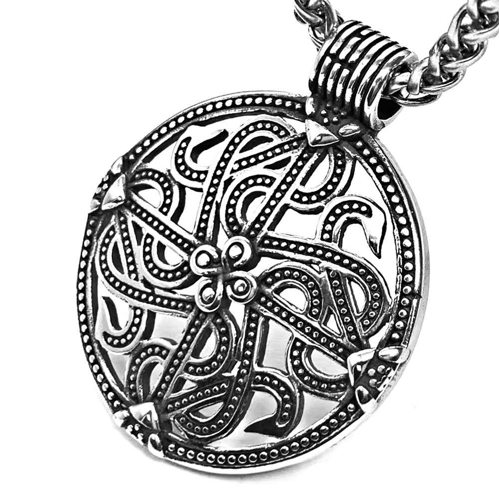 Vintage Hollow Viking Celtic Knot Cross Stainless Steel Pendant Necklace Norse R