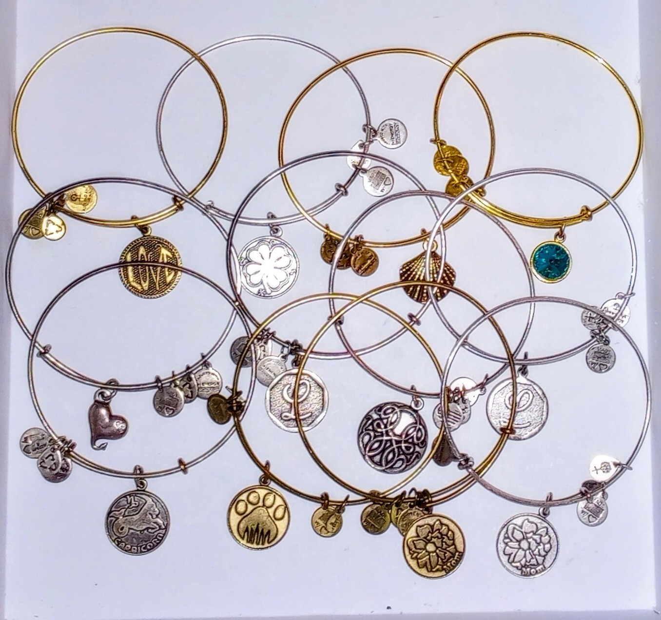 2000s Jewelry Alex & Ani Silver Tone & Gold Tone Charm Bracelets – Lot of 12