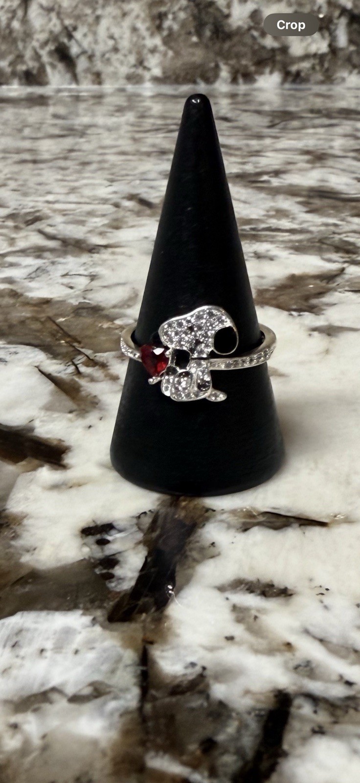 V345 S925 STERLING SILVER CZ SNOOPY RED HEART RING SZ8