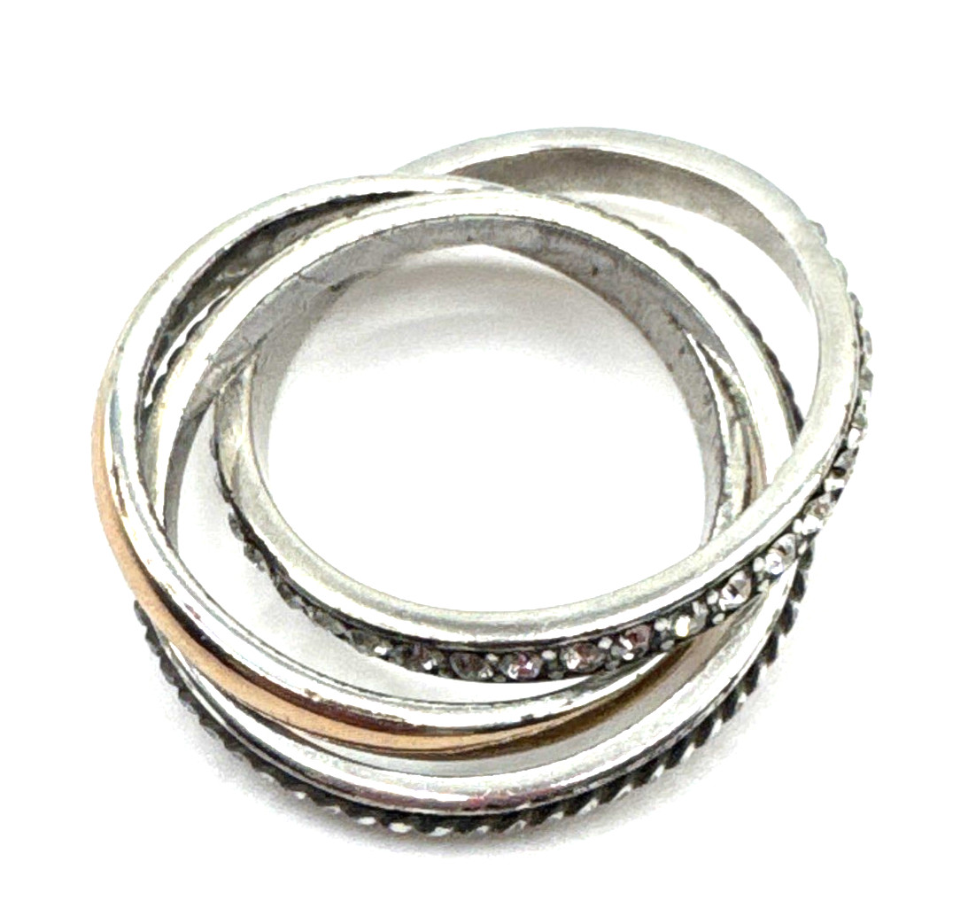 Brighton Neptune’s Rings Trio Three Stackable Linked Gold Silver Ring Size 9/10