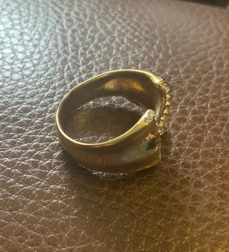 Sculptural Gold Ring Open 7 6 CZ Boho Sz Art Deco Nouveau Boho VTG Wave Crystal
