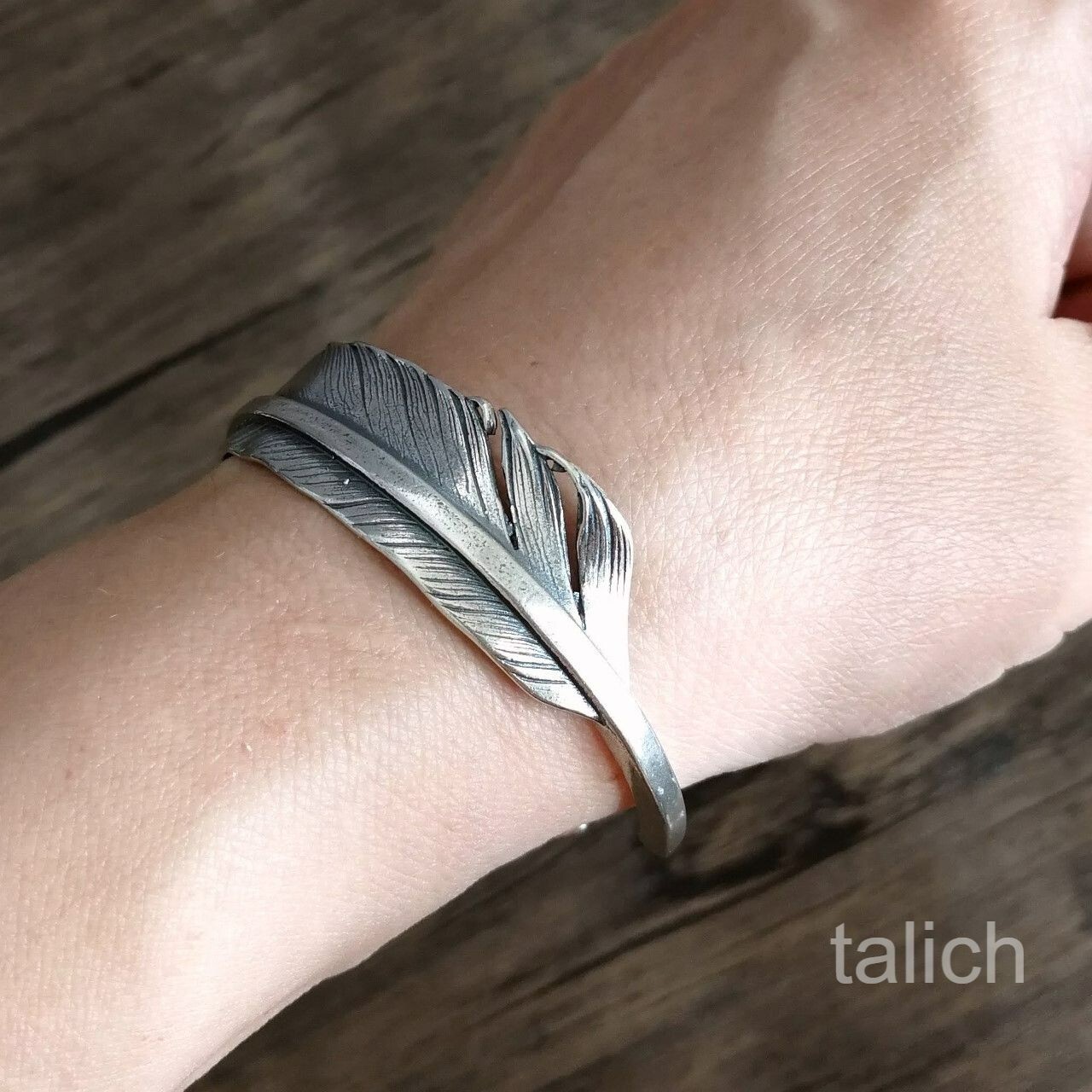 Solid 925 Sterling Silver Feather Cuff Bracelet Adjustable Unique Fine Details