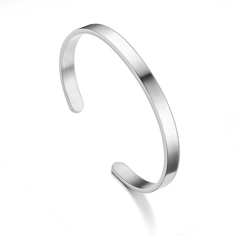 Fashion 6mm C-Shaped Stainless Steel Open Bangle Metal Cuff Bangle Men Women