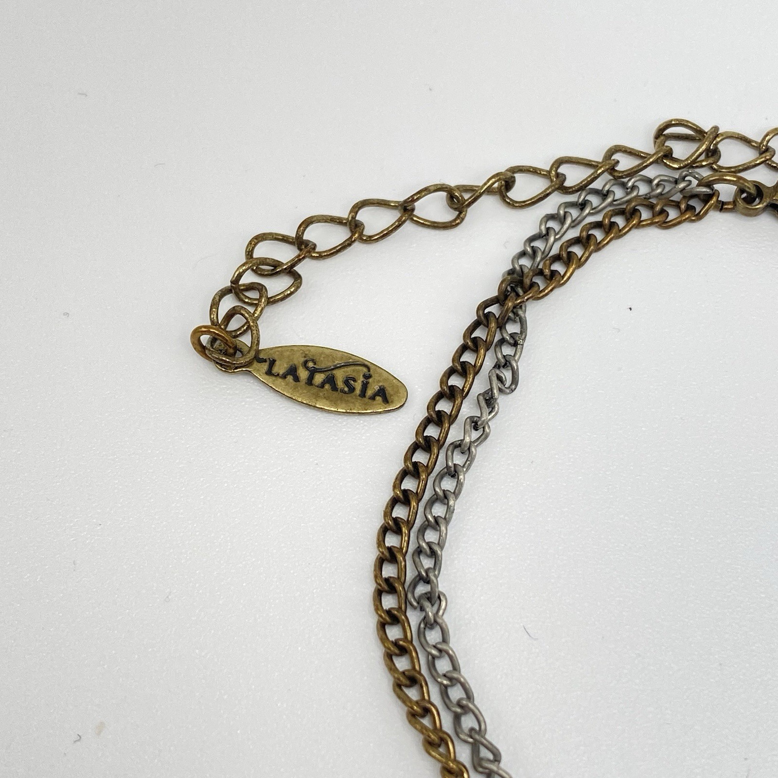 Latasia Necklace Tri Tone Two Strand Amber Tinted Rhinestones Statement 1990s
