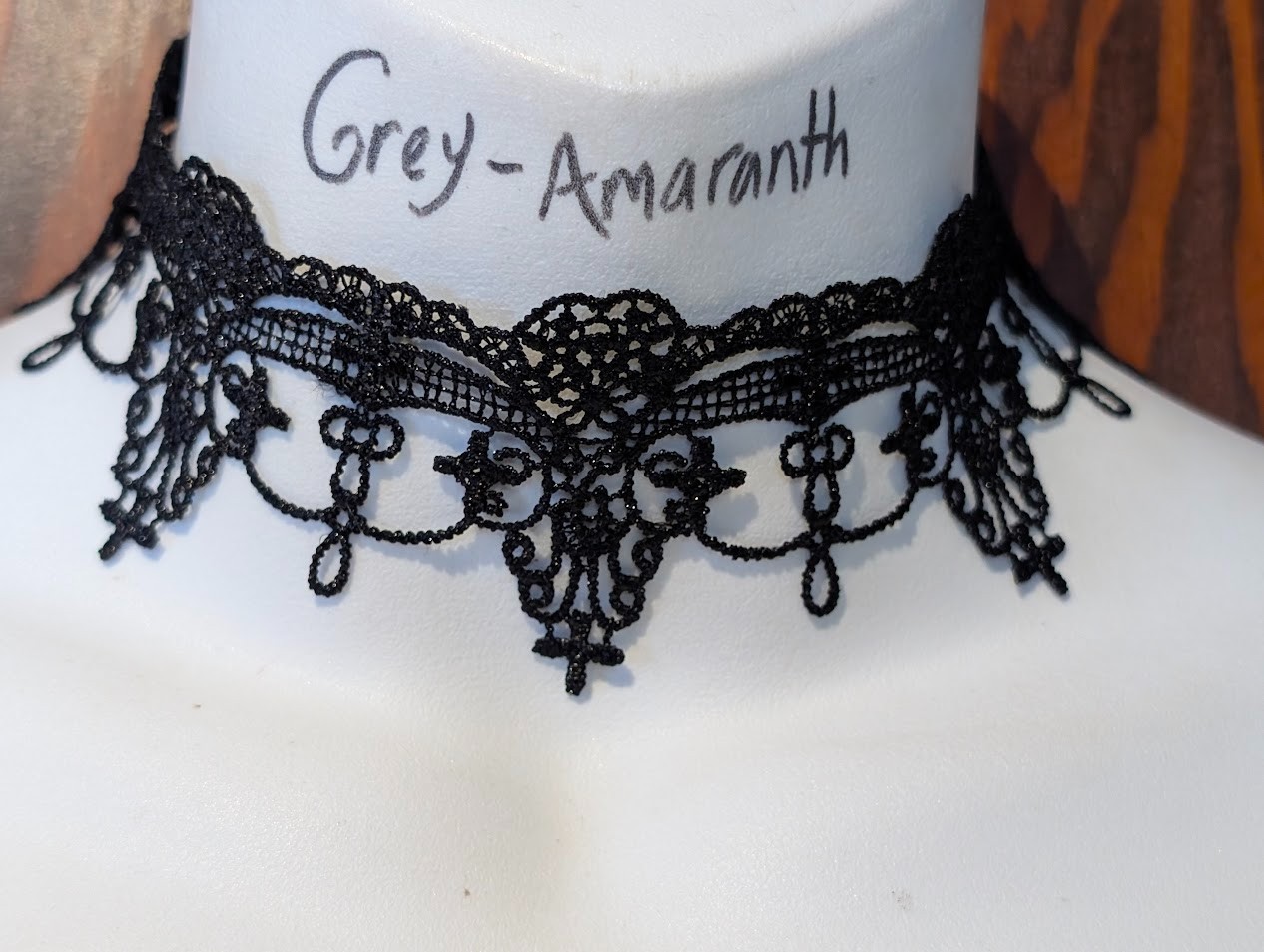 BLACK GOTHIC LACE CHOKER whimsigoth fairycore delicate cross necklace 13-15″ I1