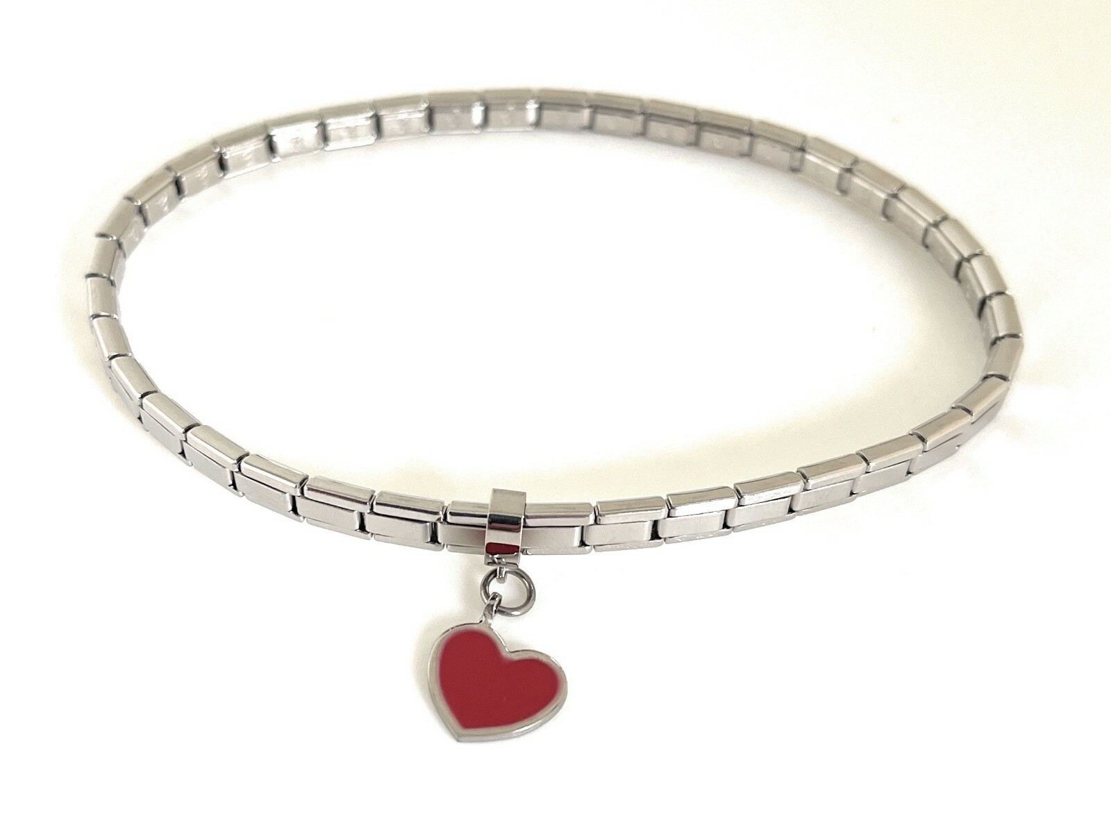 Italian Modular Charm Bracelet Stainless Steel Silver 4 mm Dangle Red Heart