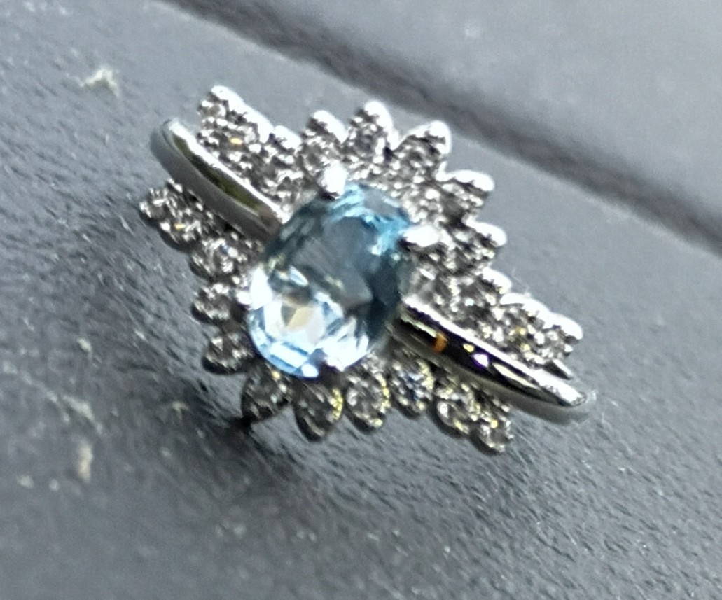 10k White Gold over s925 and inlay copper. Genuine Aquamarine