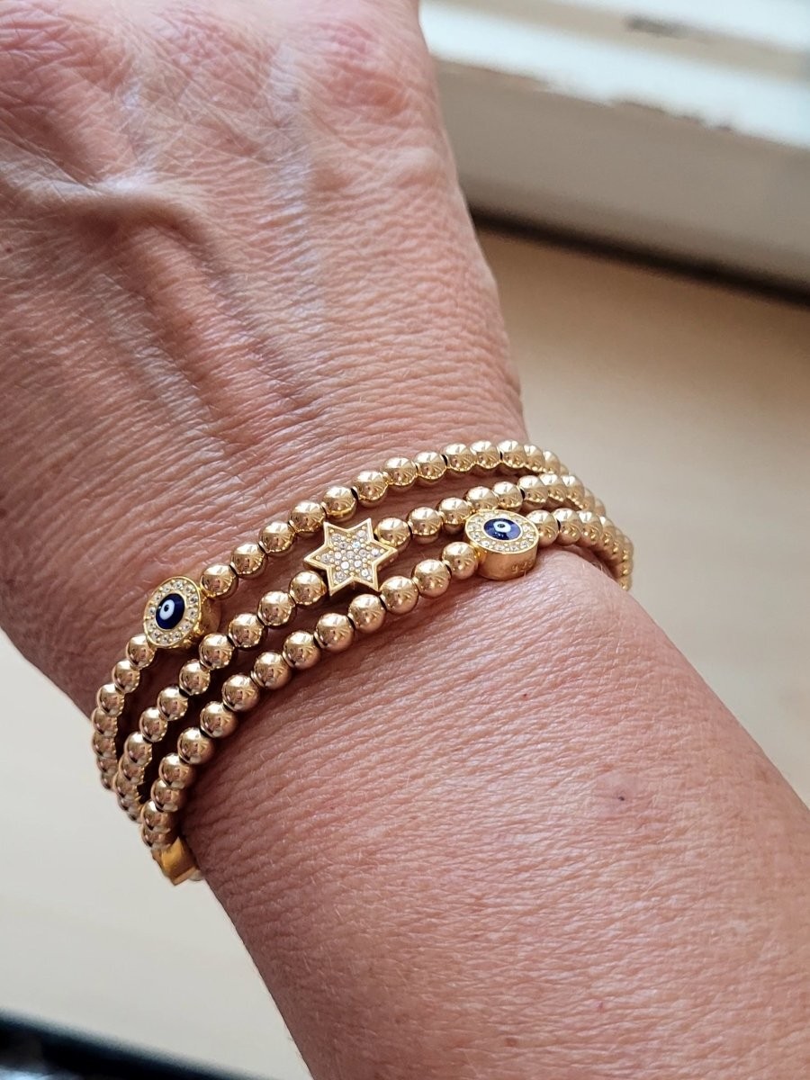 14K Gold Filled Bead Bracelet Jewish Star Charm 6.75″ Dainty