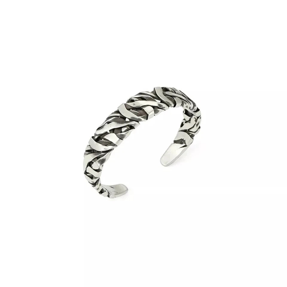 Retro C-Shaped Braided Alloy Men Bracelet Silver Cuff Fashion Jewelry Gift