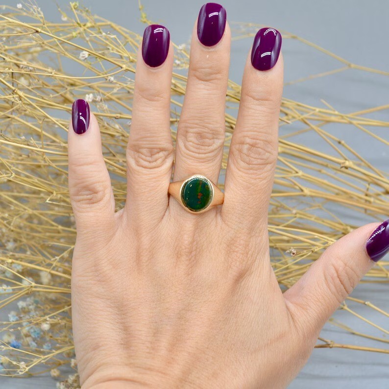 Gold Bloodstone Signet Ring Silver Men’s Ring Men’s Accessories Silver Jewelry