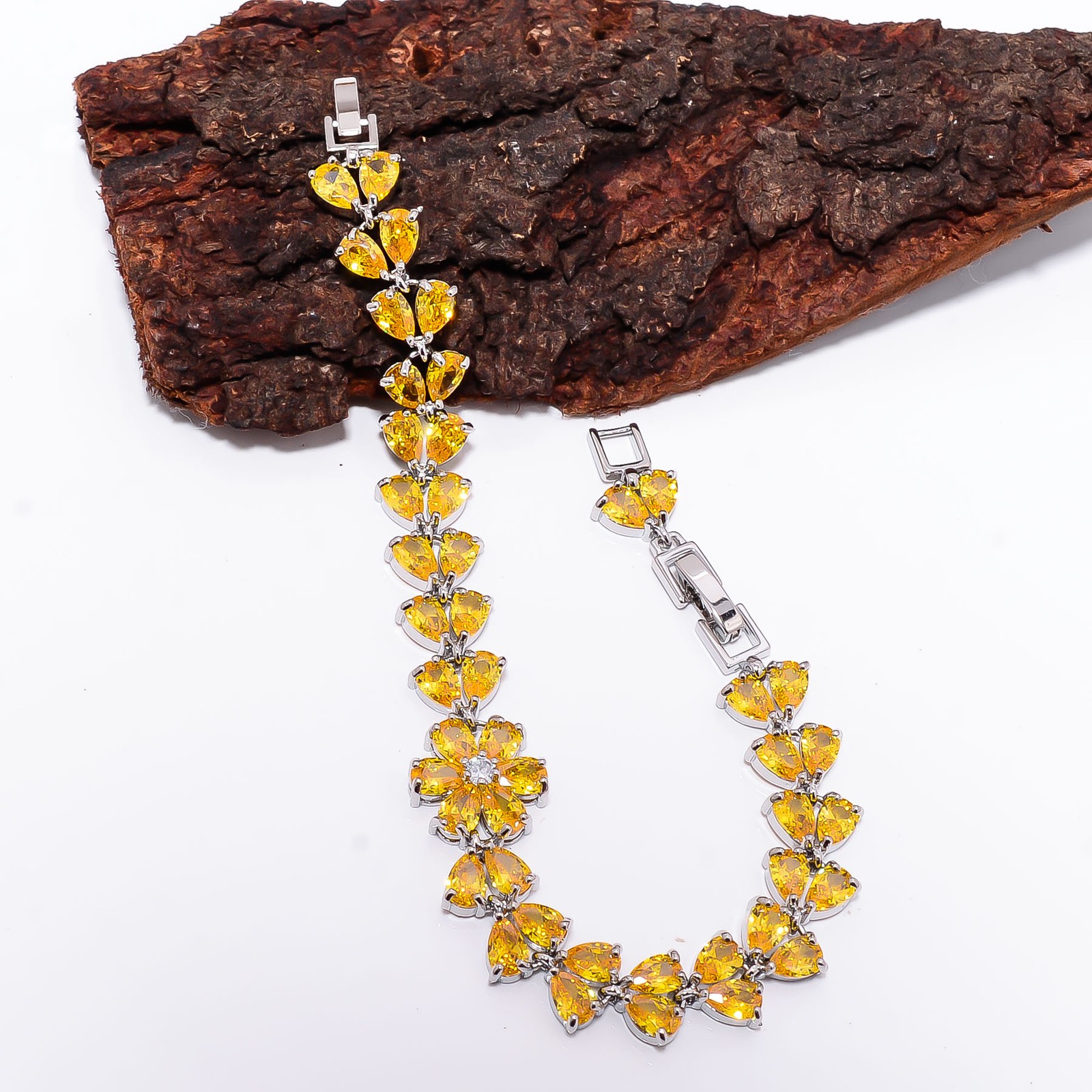 Yellow Sapphire – Simulated, CZ 925 Sterling Silver Adjustable Bracelet 7-8″ B2
