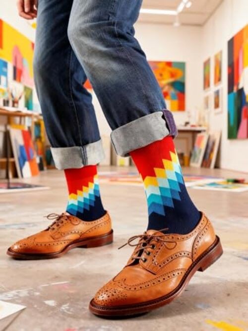 Funny Novelty Socks for Men Women Colorful Funky Cotton Crew 6-12 Caihongse