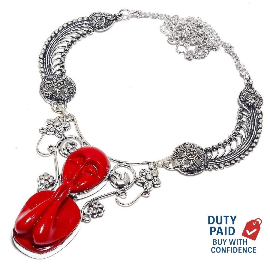 925 Sterling Silver Natural coral Chian Channel Set Root Chakra Necklace Jewelry
