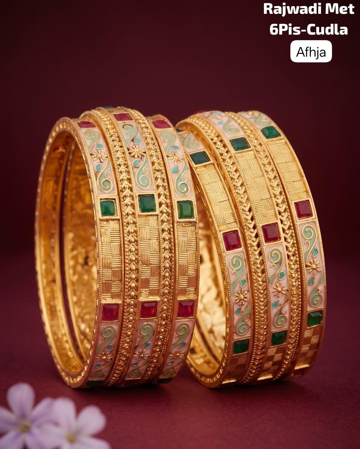 Premium Brass Rajwadi 6 Pcs Chudla Set – Traditional Designer Bangles (Sizes 2.4