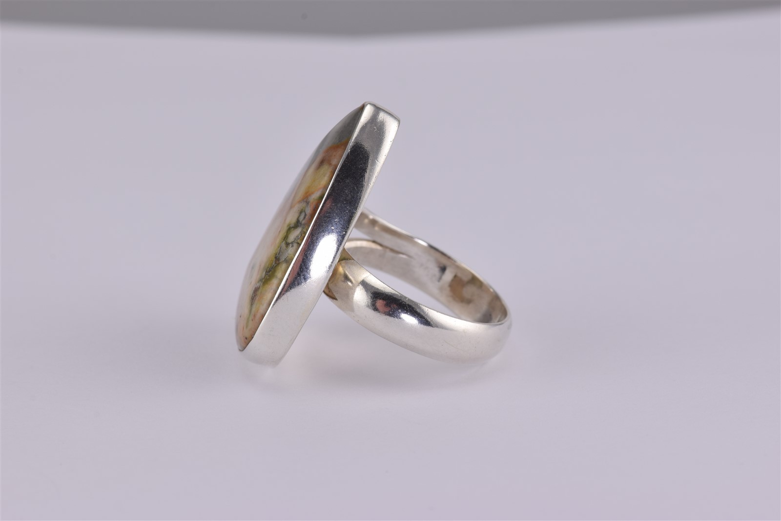 Sterling Silver Teardrop Pear Polychrome Jasper Statement Band Ring 925 Sz: 7