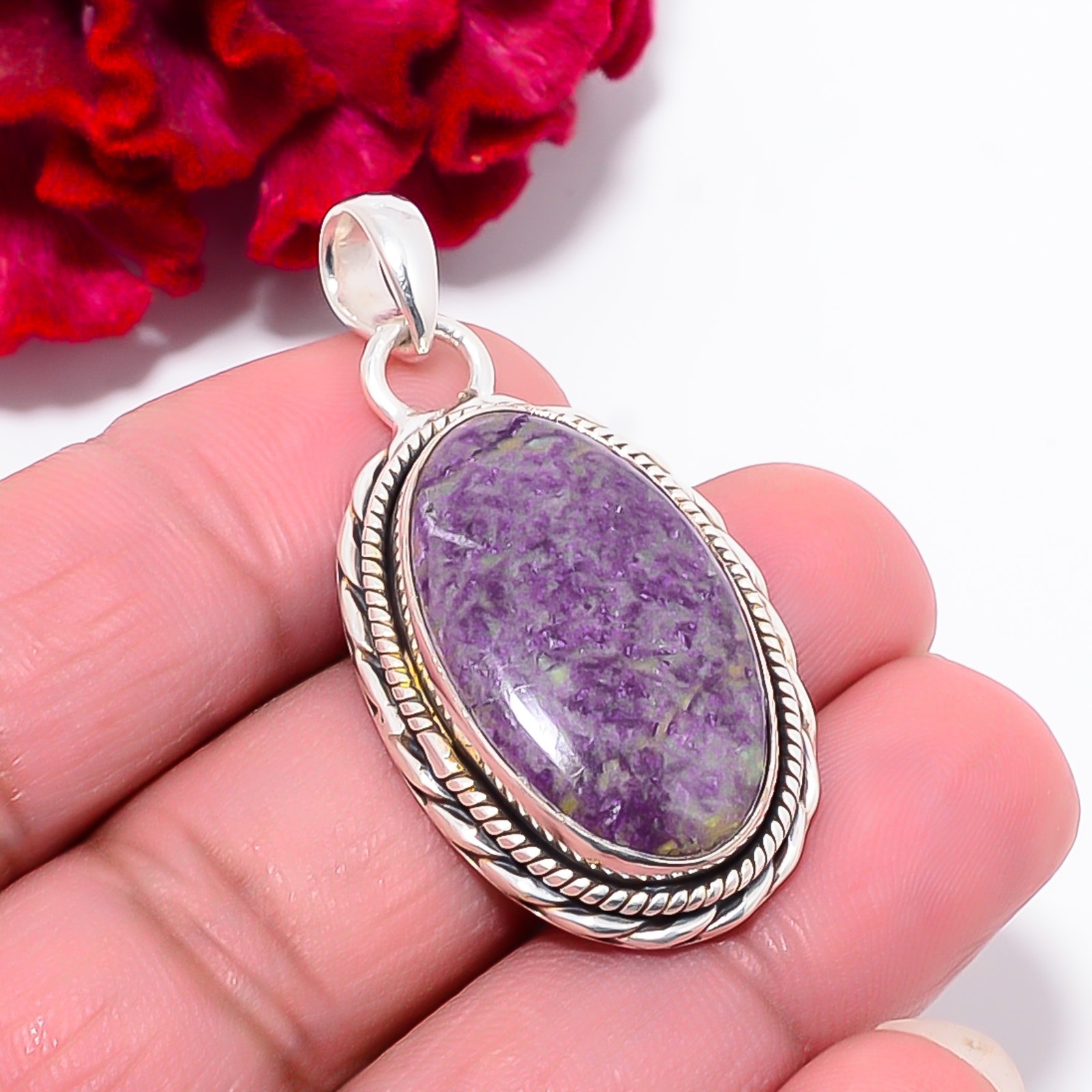 Variscite In Purpurite – Faires Tin Mine 925 Sterling Silver Pendant 1.79″ P108