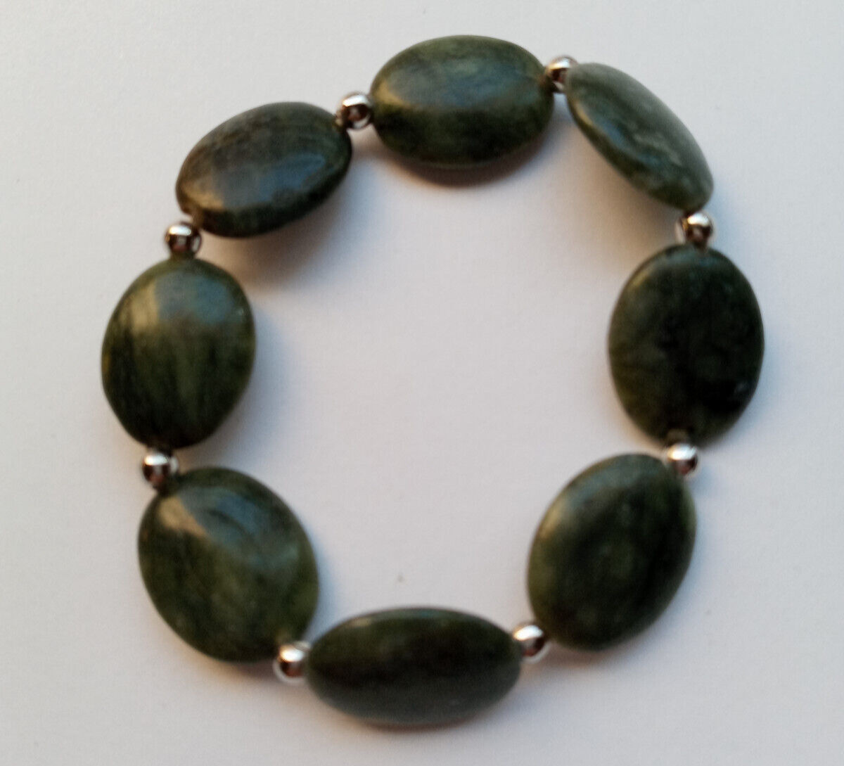 NEW OVAL GREEN SAGUARO JASPER & SILVER PLATED BRACELET , BUY ANY 2 GET 3RD FREE