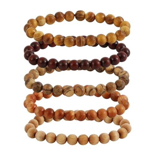 5Pcs Sandalwood Stretch Bracelets for Women Men with Hematite Stone Cross A