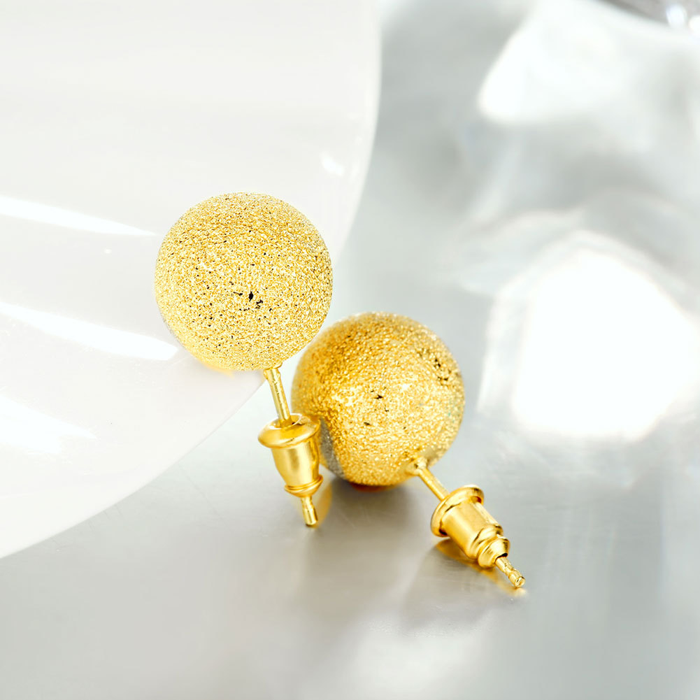 18K Gold Plated Classic Frosted Round Ball Beads Stud Earrings 6mm 8mm 10mm 12mm
